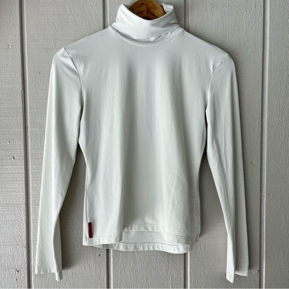 Prada Tops - PRADA Red Tab Nylon Turtleneck with Zipper Pocket in White Size S